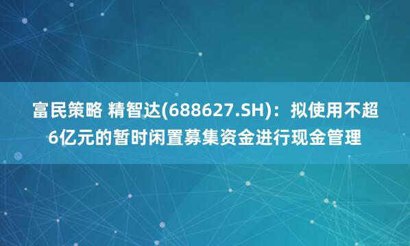 富民策略 精智达(688627.SH):拟使用不超6亿元的暂时闲置募集资金进行现金管理